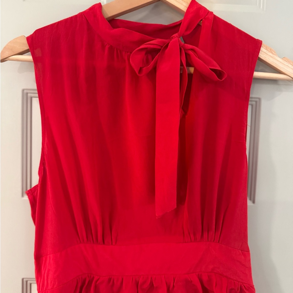 Anthropologie Girls From Savoy Red 100% Silk Tiered Ruffle Party Cocktail Dress - Picture 3 of 16